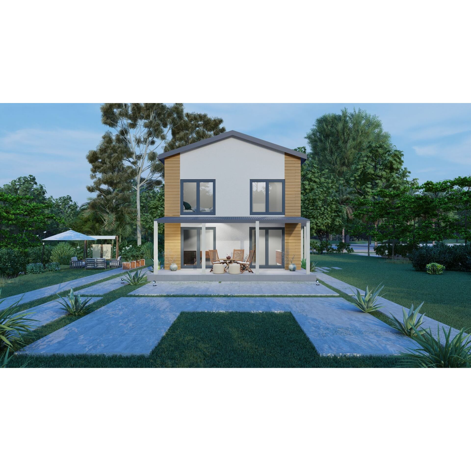 Two-Story Prefabricated Steel Frame Villas Customizable Home Design